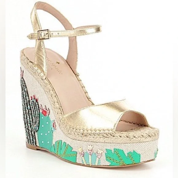 KATE SPADE Dallas Cactus Platform Wedge Sandals - Sz 7 - Picture 3 of 15